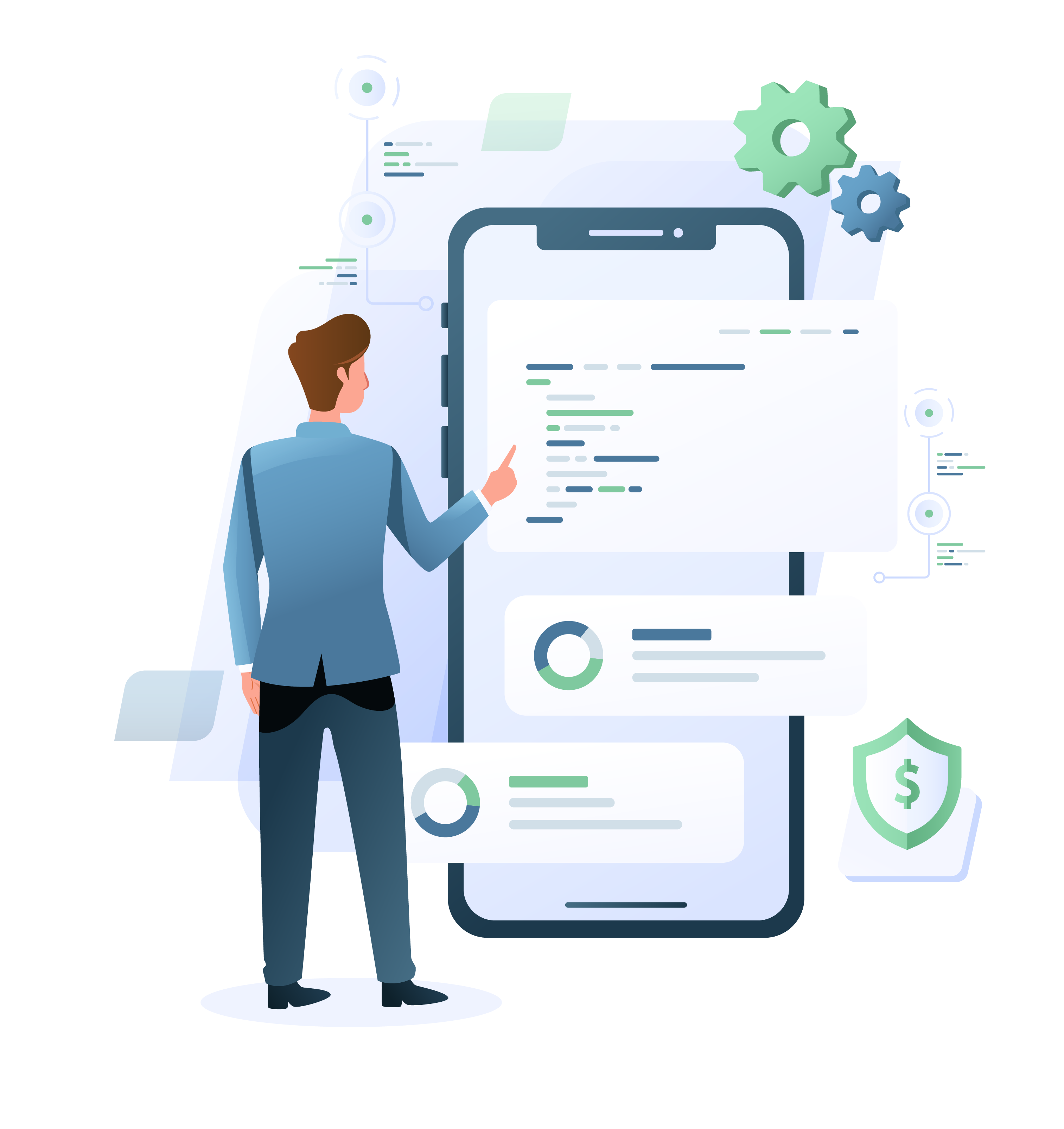 Custom software development illustration showing tailored business tools